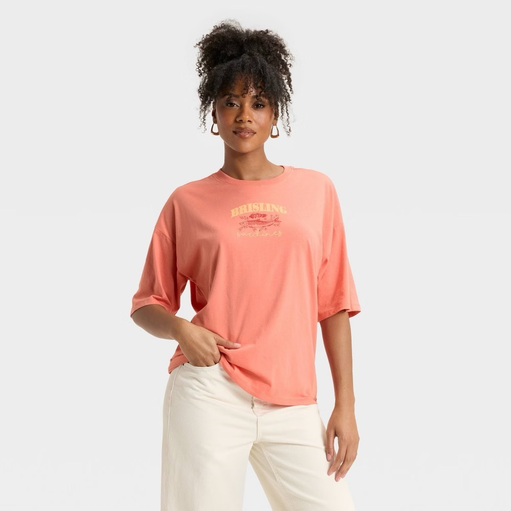 Vinyl Threads Women's Sardines Graphic Oversized T-Shirt Terracotta Orange